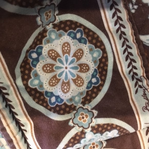 Vera Bradley Quilted Floral Shoulder Tote Travel Bag Brown Blue 13"x14" - Picture 6 of 16